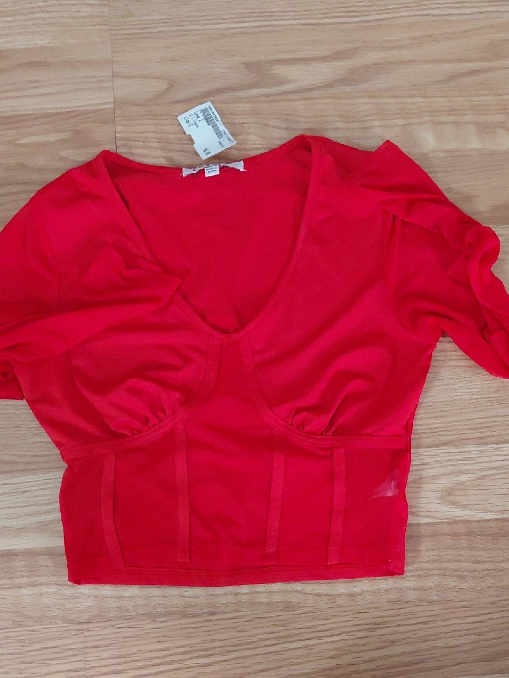 love J Red Short Sleeve Crop Scoop Top